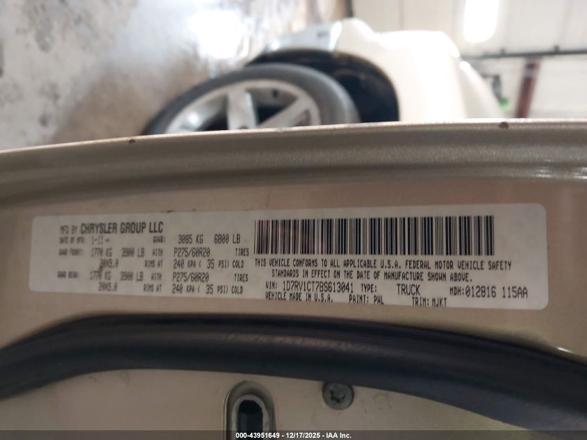 2011 Ram Ram 1500 Slt VIN: 1D7RV1CT7BS613041 Lot: 43951649