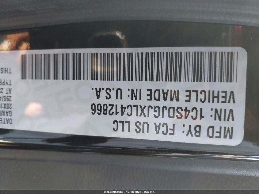 2020 Dodge Durango Srt Awd VIN: 1C4SDJGJXLC412866 Lot: 43951683