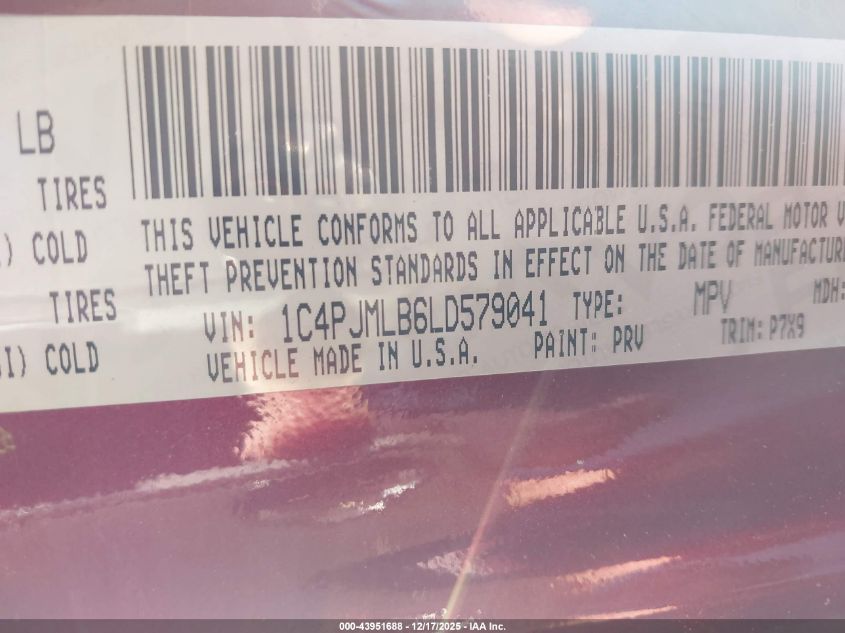 2020 Jeep Cherokee Latitude Plus 4X4 VIN: 1C4PJMLB6LD579041 Lot: 43951688