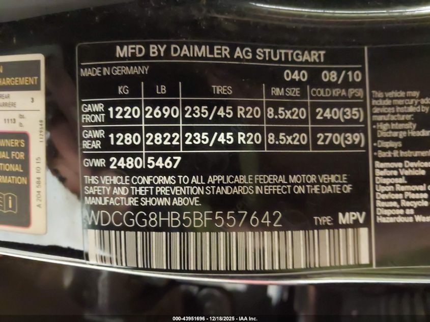 2011 Mercedes-Benz Glk 350 4Matic VIN: WDCGG8HB5BF557642 Lot: 43951696