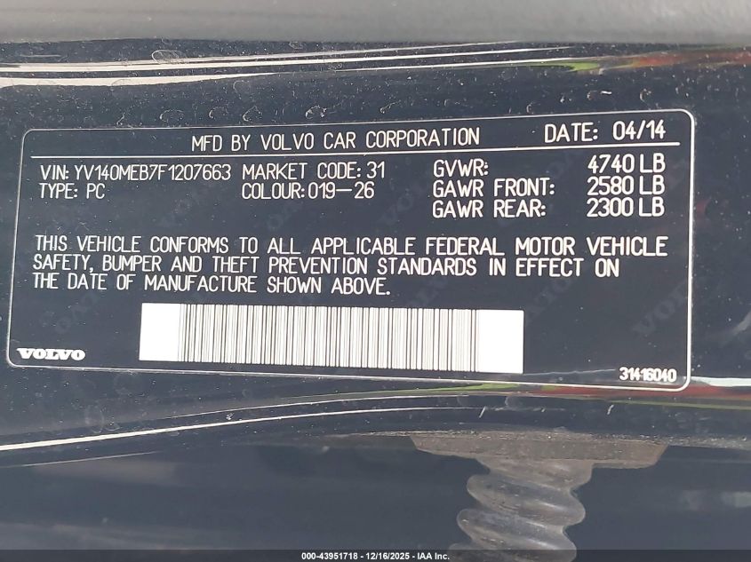 2015 Volvo V60 T5 Premier VIN: YV140MEB7F1207663 Lot: 43951718