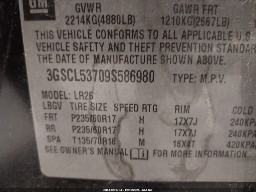 2009 Saturn Vue V6 Xr VIN: 3GSCL53709S586980 Lot: 43951734