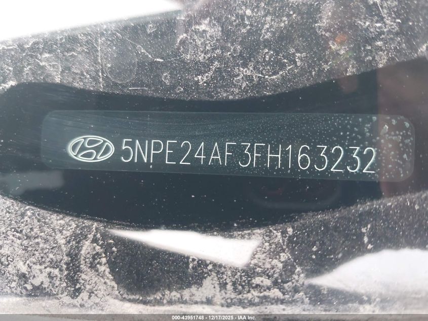 2015 Hyundai Sonata Se VIN: 5NPE24AF3FH163232 Lot: 43951748