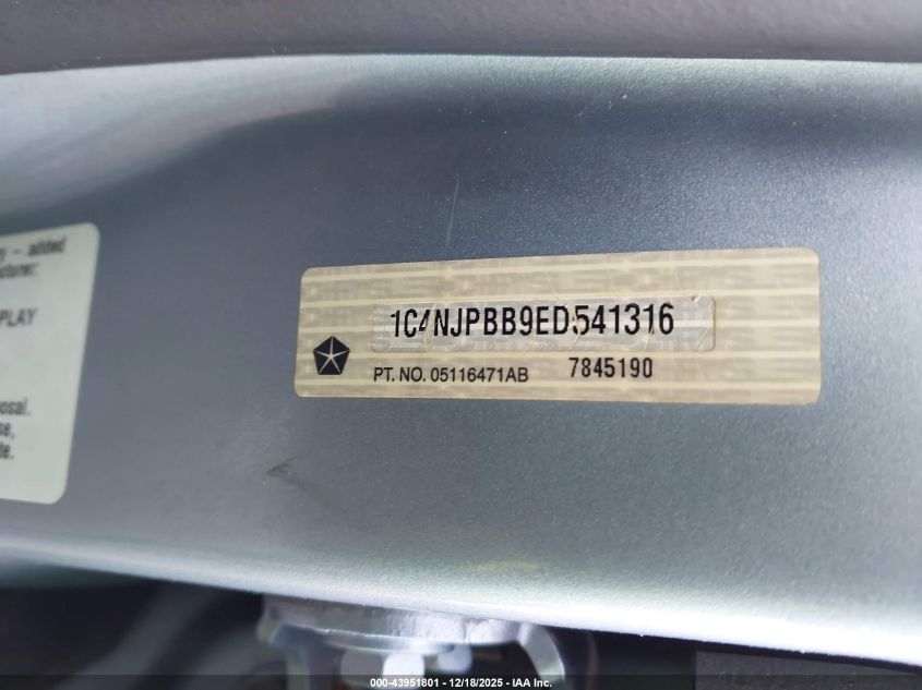 2014 Jeep Patriot VIN: 1C4NJPBZ9ED541316 Lot: 43951801