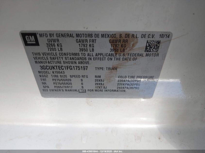 2015 Chevrolet Silverado 1500 High Country VIN: 3GCUKTEC1FG175197 Lot: 43951844