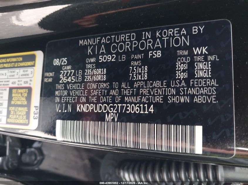 2026 Kia Sportage Hybrid S VIN: KNDPUDDG2T7306114 Lot: 43951852