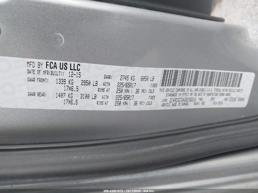 2016 Dodge Grand Caravan Sxt VIN: 2C4RDGCG4GR256316 Lot: 43951872