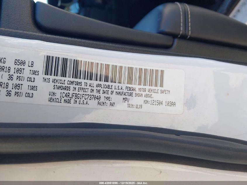 2015 Jeep Grand Cherokee Limited VIN: 1C4RJFBG1FC737040 Lot: 43951896