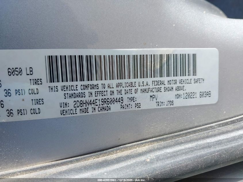 2009 Dodge Grand Caravan Se VIN: 2D8HN44E19R600449 Lot: 43951963