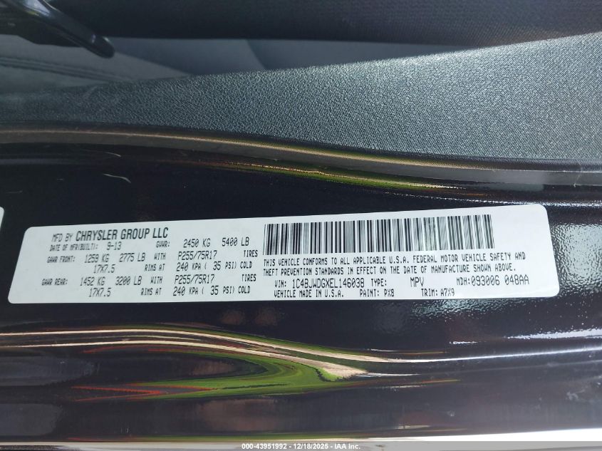 2014 Jeep Wrangler Unlimited Sport VIN: 1C4BJWDGXEL146038 Lot: 43951992