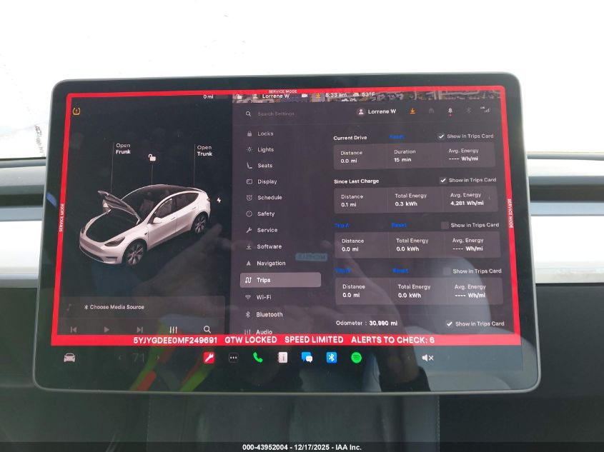 2021 Tesla Model Y Long Range Dual Motor All-Wheel Drive VIN: 5YJYGDEE0MF249691 Lot: 43952004