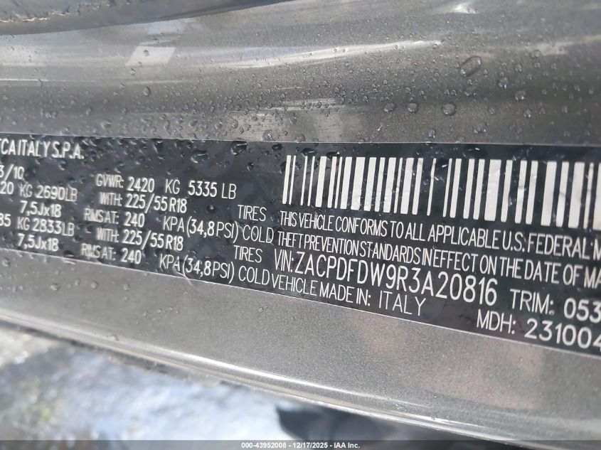 2024 Dodge Hornet R/T Plus Eawd VIN: ZACPDFDW9R3A20816 Lot: 43952008