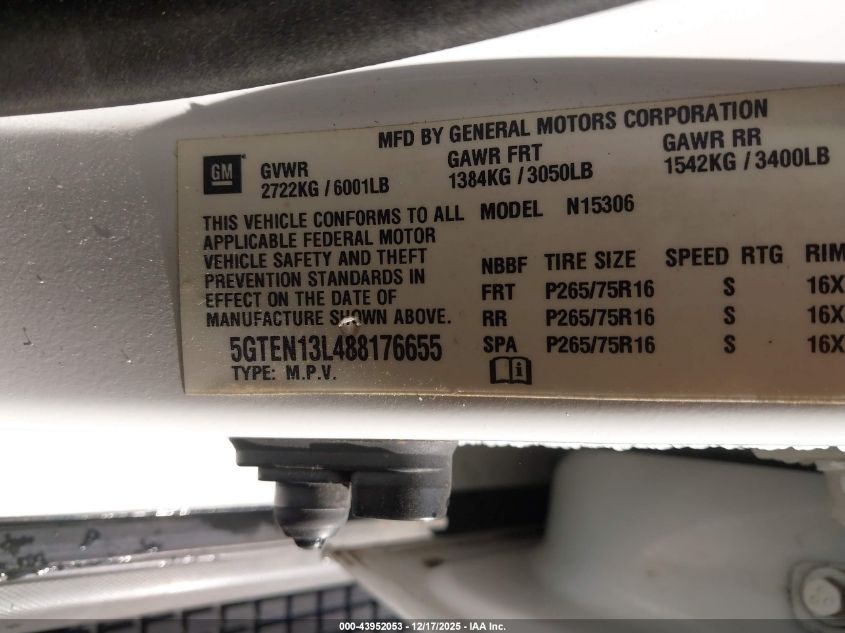 2008 Hummer H3 Suv Alpha VIN: 5GTEN13L488176655 Lot: 43952053
