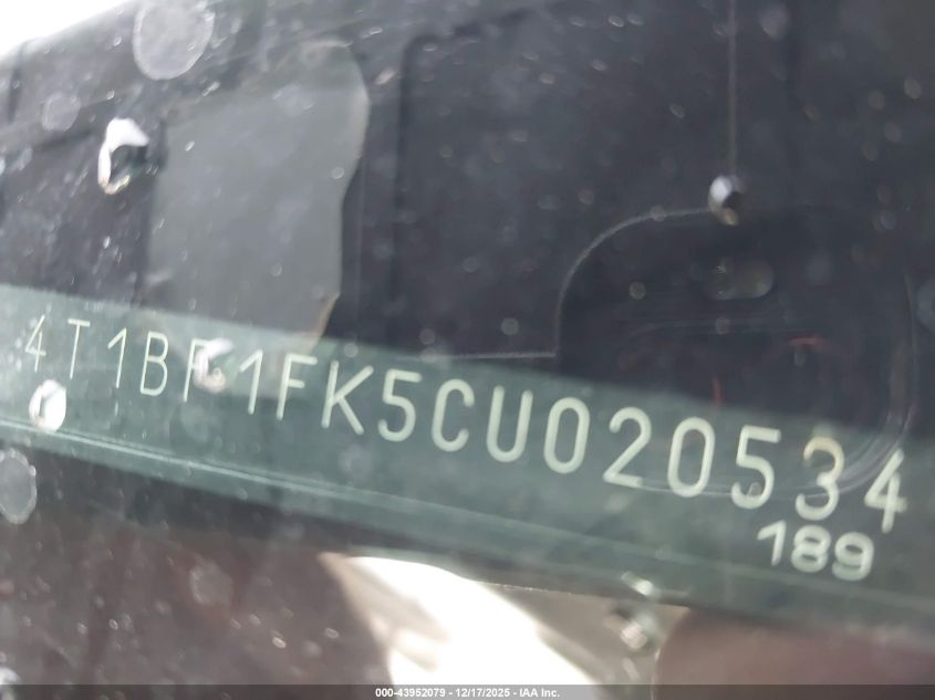 2012 Toyota Camry Le VIN: 4T1BF1FK5CU020534 Lot: 43952079