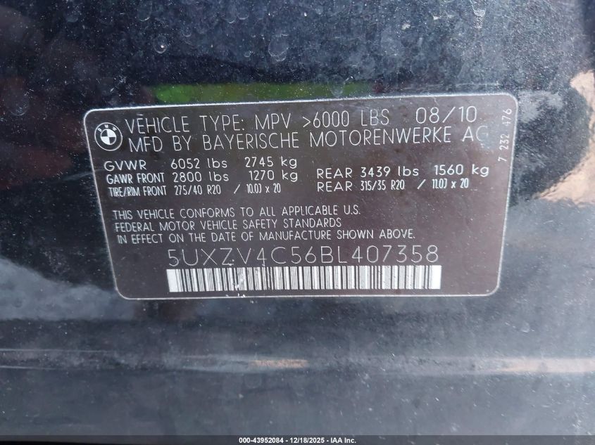 2011 BMW X5 xDrive35I/xDrive35I Premium/xDrive35I Sport Activity VIN: 5UXZV4C56BL407358 Lot: 43952084