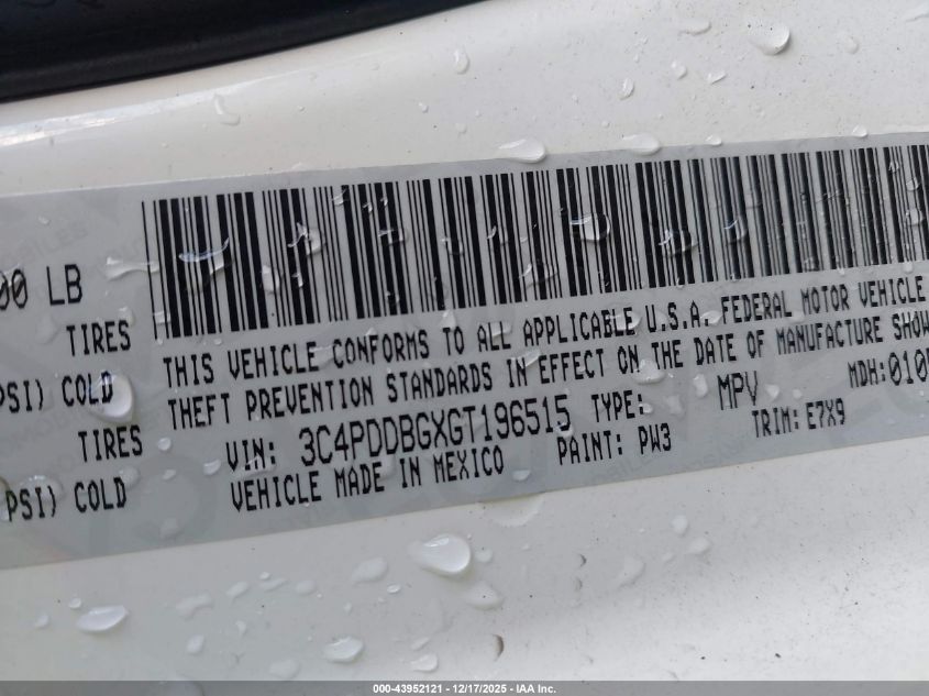 2016 Dodge Journey Sxt VIN: 3C4PDDBGXGT196515 Lot: 43952121