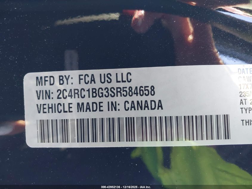 2025 Chrysler Pacifica Select VIN: 2C4RC1BG3SR584658 Lot: 43952136