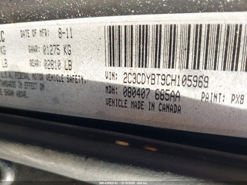 2012 Dodge Challenger R/T VIN: 2C3CDYBT9CH105969 Lot: 43952143