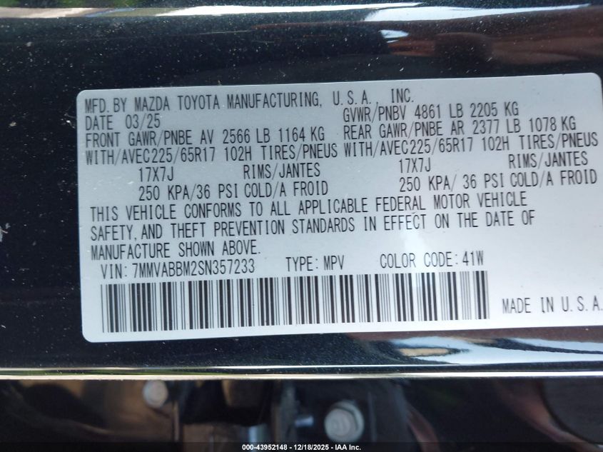 2025 Mazda Cx-50 2.5 S Preferred Package VIN: 7MMVABBM2SN357233 Lot: 43952148