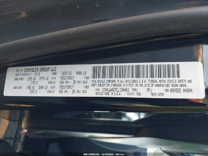 2014 Jeep Wrangler Sport VIN: 1C4AJWAG7EL134400 Lot: 43952159