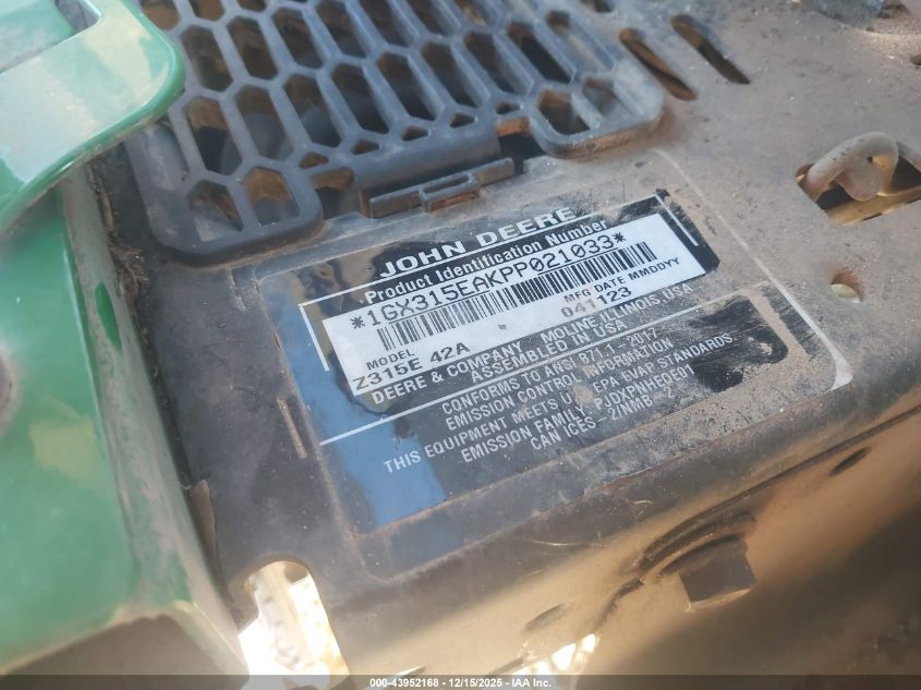 2023 John Deere 2 Zero Turn Mowers (Age Unknown) VIN: 1GX315EAKPP021033 Lot: 43952168