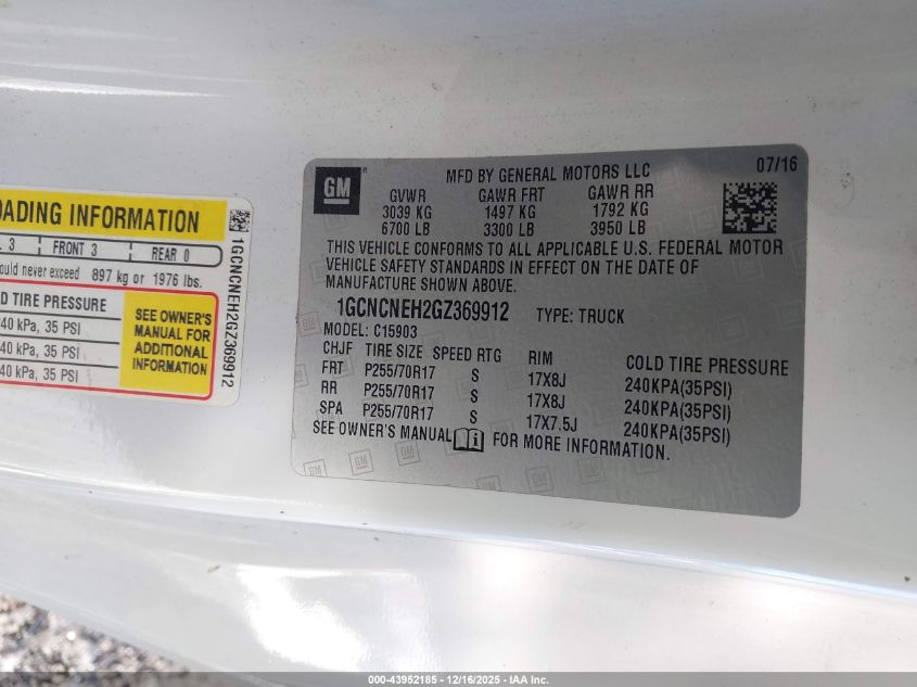 2016 Chevrolet Silverado 1500 Wt VIN: 1GCNCNEH2GZ369912 Lot: 43952185