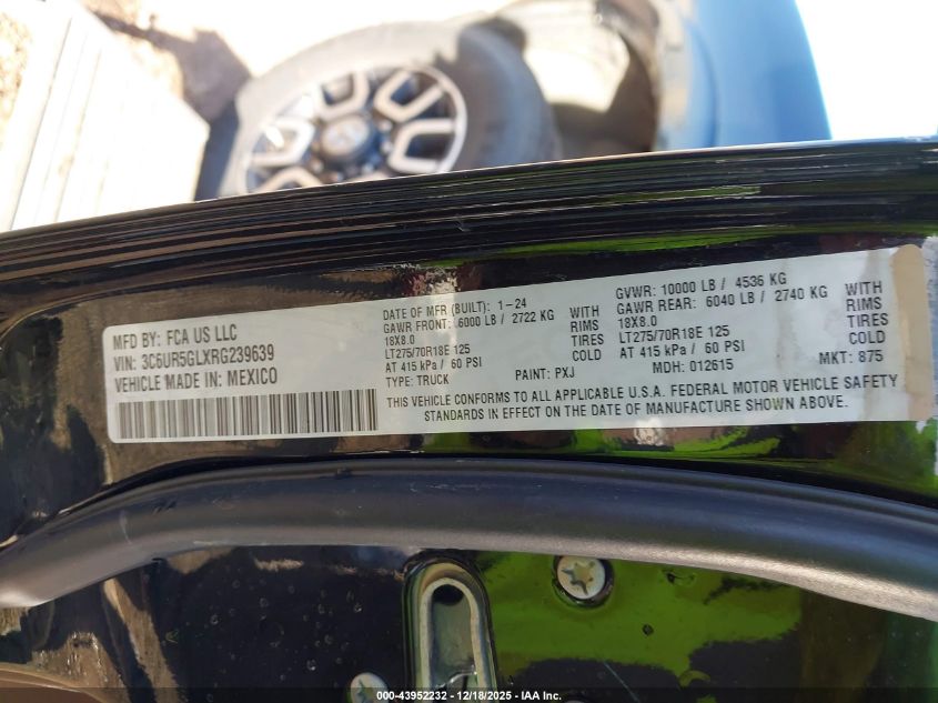 2024 Ram 2500 Limited Longhorn 4X4 6'4 Box VIN: 3C6UR5GLXRG239639 Lot: 43952232