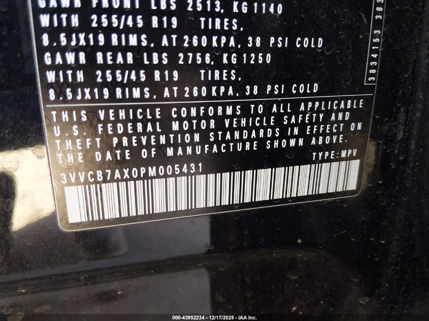 2023 Volkswagen Tiguan 2.0T Se R-Line Black VIN: 3VVCB7AX0PM005431 Lot: 43952234