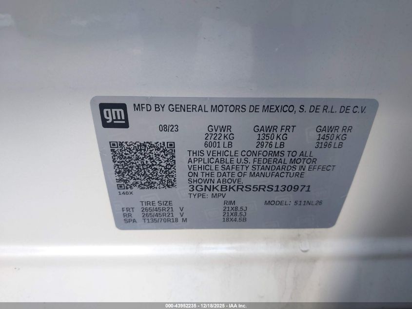 2024 Chevrolet Blazer Awd Rs VIN: 3GNKBKRS5RS130971 Lot: 43952235