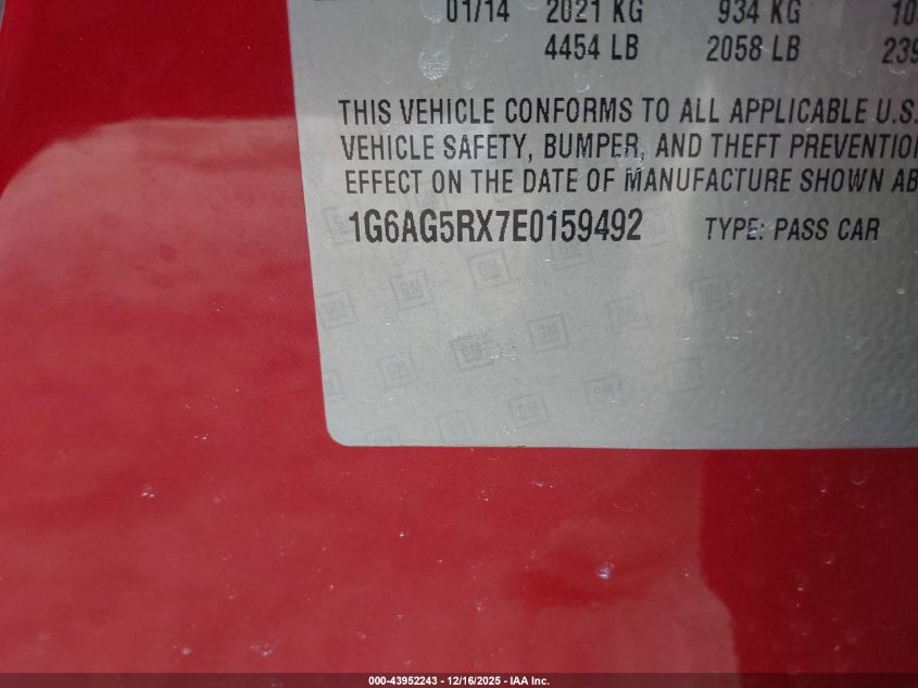 2014 Cadillac Ats Standard VIN: 1G6AG5RX7E0159492 Lot: 43952243