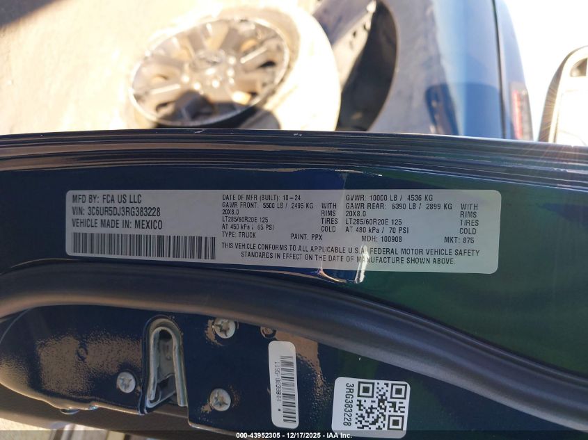 2024 Ram 2500 Big Horn 4X4 6'4 Box VIN: 3C6UR5DJ3RG383228 Lot: 43952305