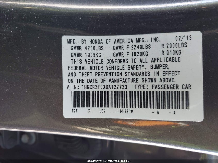 1HGCR2F3XDA122723 2013 HONDA ACCORD photo no. 9