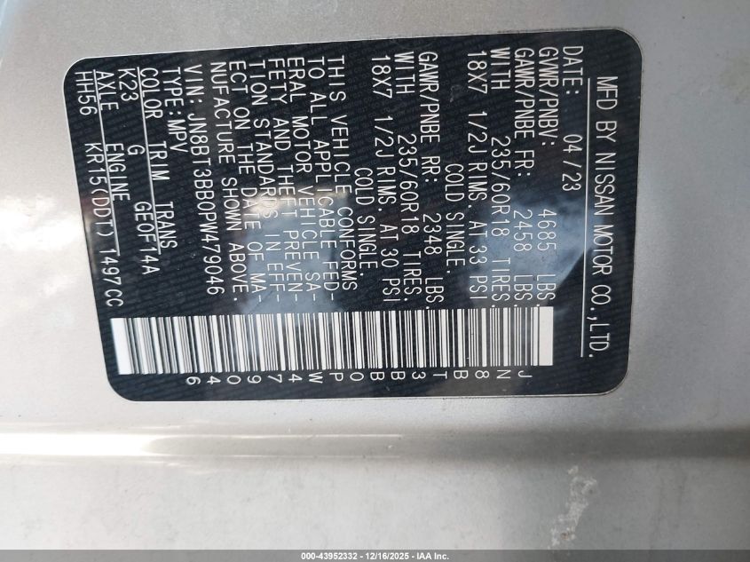 2023 Nissan Rogue Sv Intelligent Awd VIN: JN8BT3BB0PW479046 Lot: 43952332