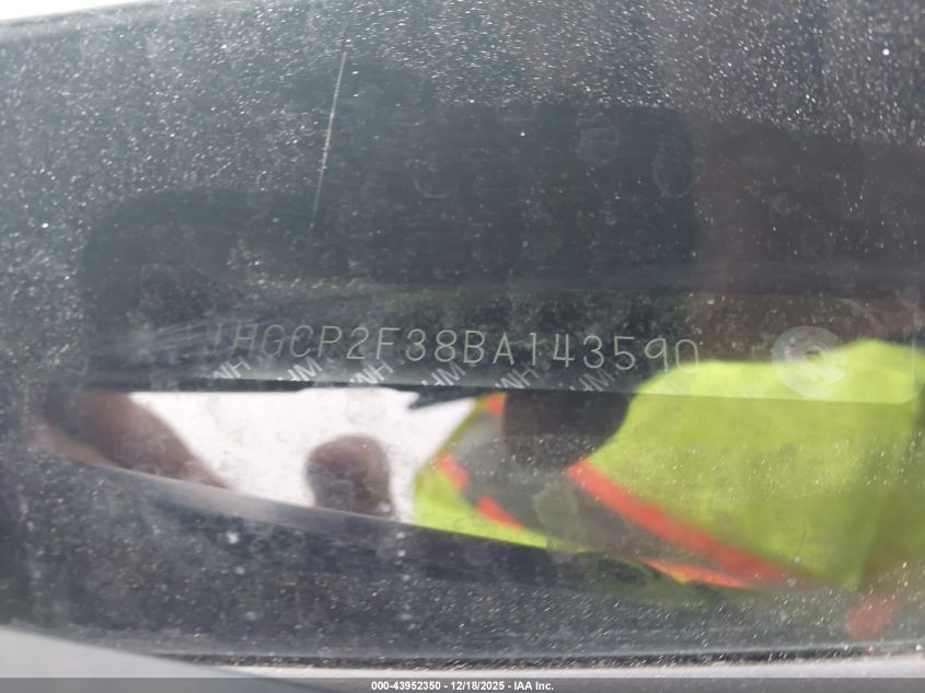 2011 Honda Accord 2.4 Lx VIN: 1HGCP2F38BA143590 Lot: 43952350