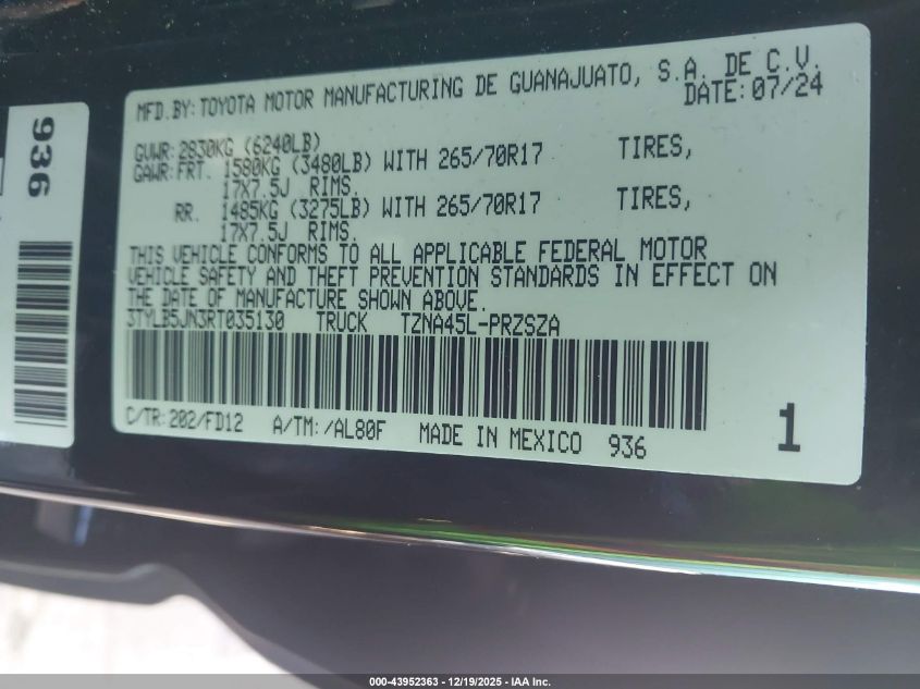 2024 Toyota Tacoma Trd Off Road VIN: 3TYLB5JN3RT035130 Lot: 43952363