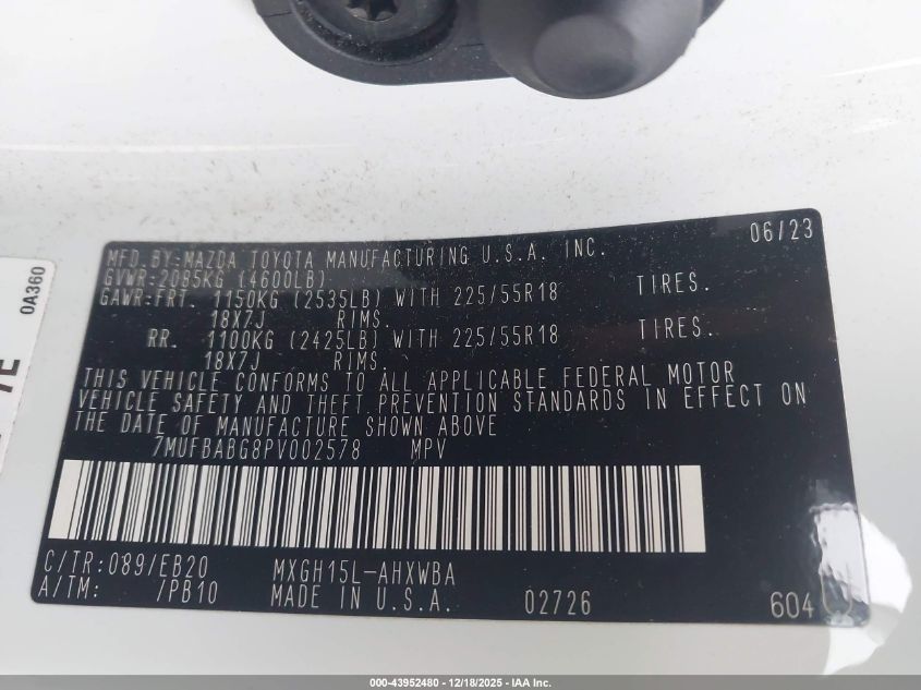 2023 Toyota Corolla Cross Hybrid Xse VIN: 7MUFBABG8PV002578 Lot: 43952480