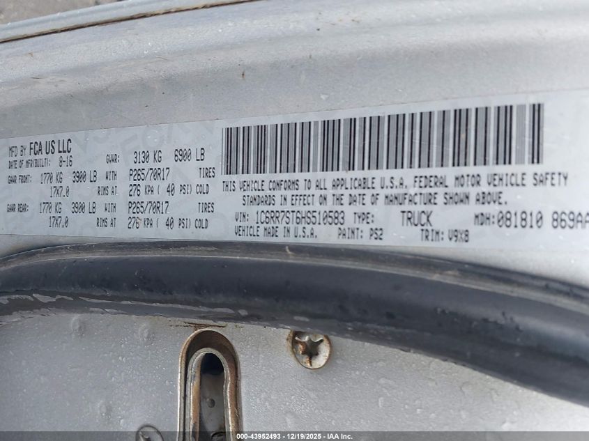 2017 Ram 1500 Tradesman 4X4 6'4 Box VIN: 1C6RR7ST6HS510583 Lot: 43952493