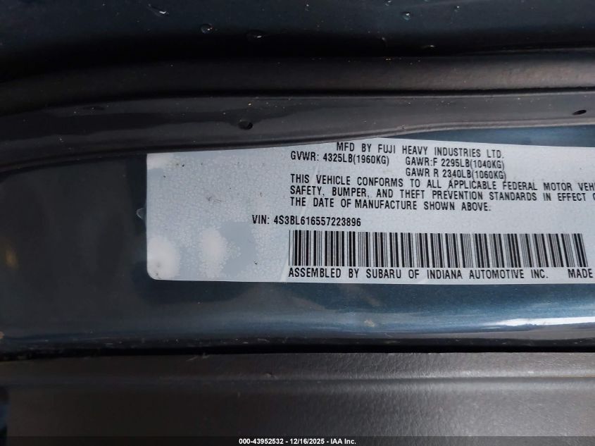2005 Subaru Legacy 2.5I VIN: 4S3BL616557223896 Lot: 43952532
