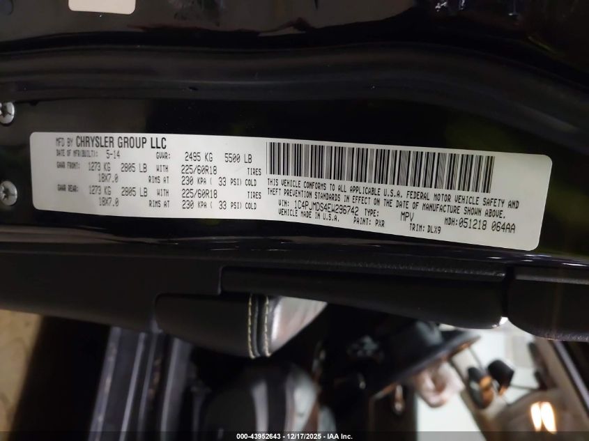 2014 Jeep Cherokee Limited VIN: 1C4PJMDS4EW296742 Lot: 43952643