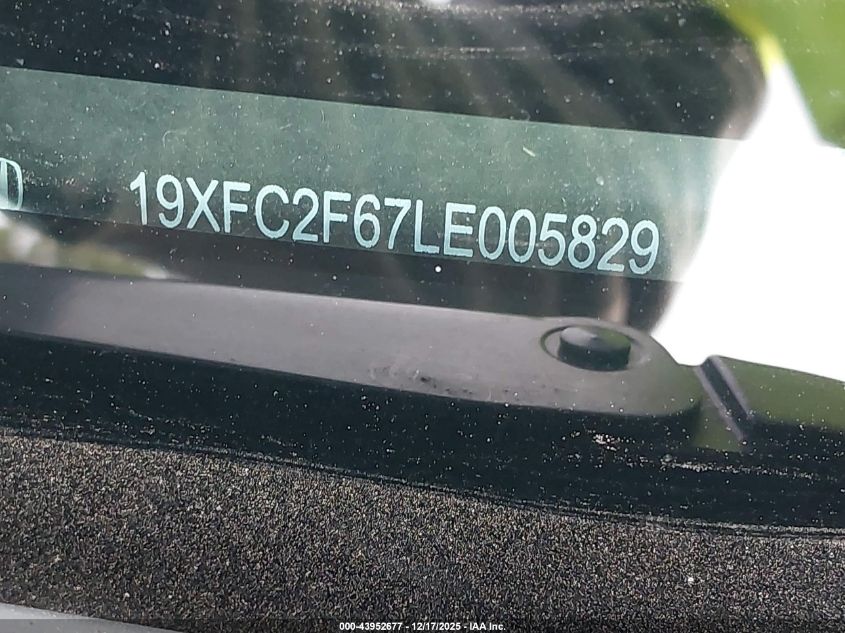 2020 Honda Civic Lx VIN: 19XFC2F67LE005829 Lot: 43952677
