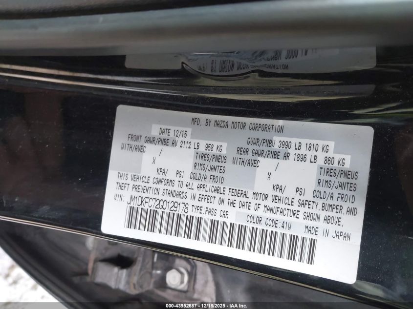 2016 Mazda Cx-3 Touring VIN: JM1DKFC72G0129178 Lot: 43952687