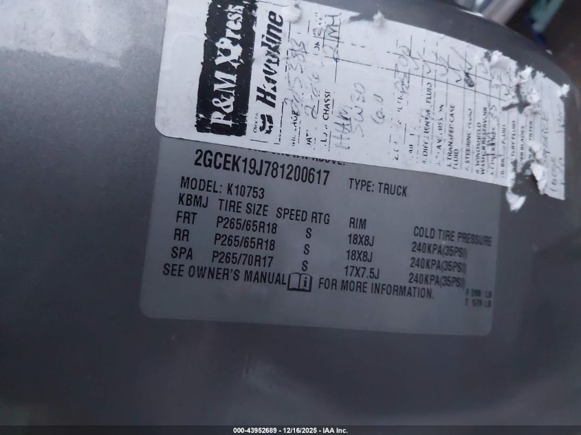 2008 Chevrolet Silverado 1500 Lt1 VIN: 2GCEK19J781200617 Lot: 43952689