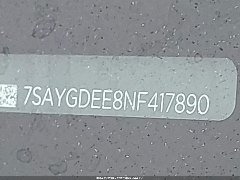 2022 Tesla Model Y Long Range Dual Motor All-Wheel Drive VIN: 7SAYGDEE8NF417890 Lot: 43952804