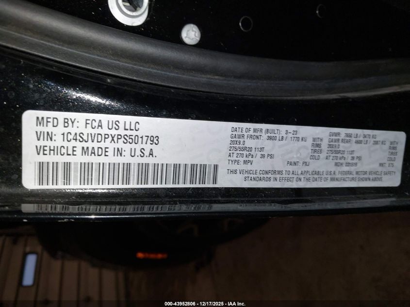 2023 Jeep Wagoneer Series Iii 4X4 VIN: 1C4SJVDPXPS501793 Lot: 43952806