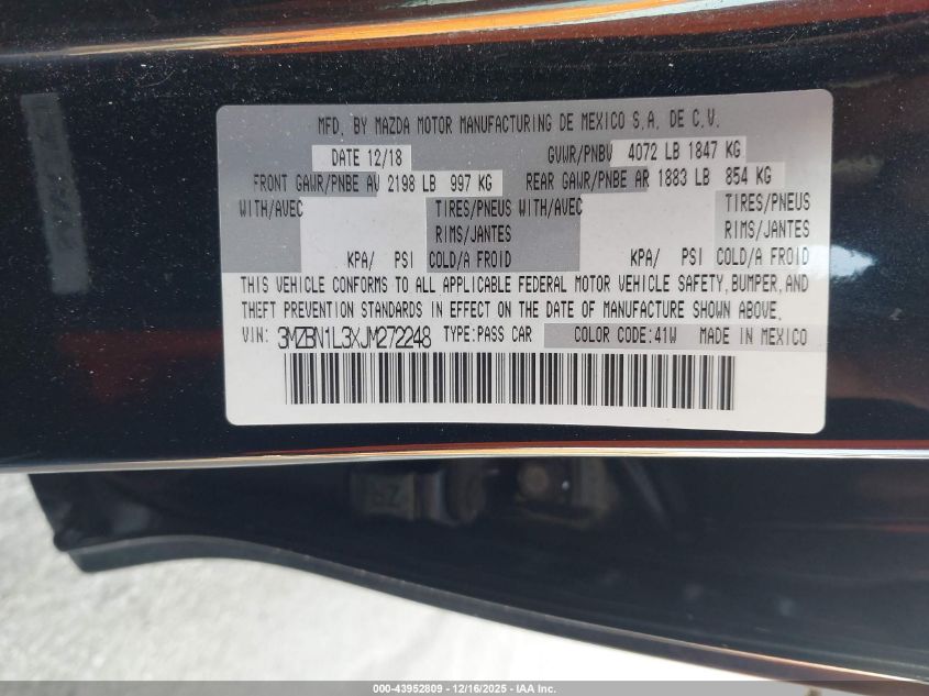 2018 Mazda Mazda3 Touring VIN: 3MZBN1L3XJM272248 Lot: 43952809