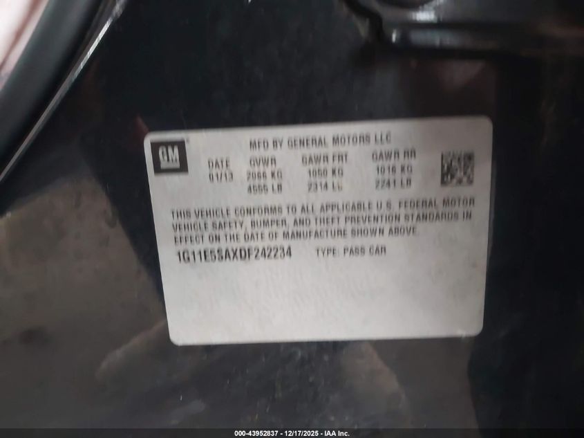 2013 Chevrolet Malibu 2Lt VIN: 1G11E5SAXDF242234 Lot: 43952837