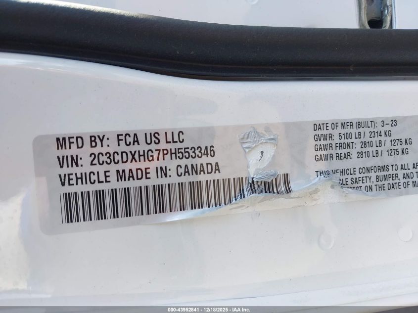 2023 Dodge Charger Gt VIN: 2C3CDXHG7PH55EF46 Lot: 43952841