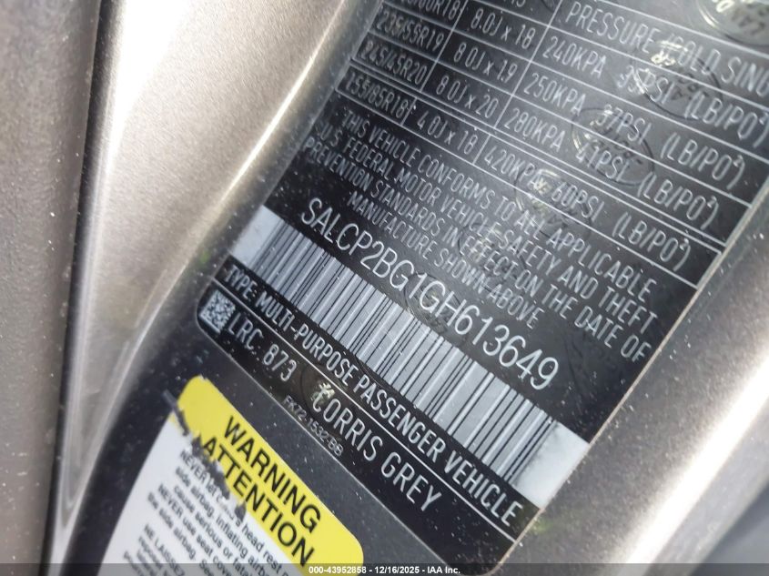 2016 Land Rover Discovery Sport Se VIN: SALCP2BG1GH613649 Lot: 43952858