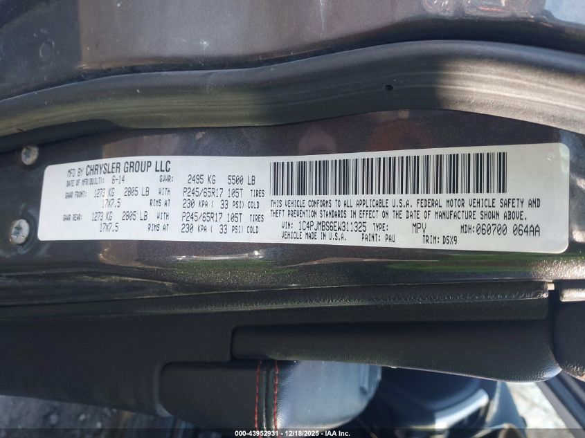 2014 Jeep Cherokee Trailhawk VIN: 1C4PJMBS6EW311325 Lot: 43952931