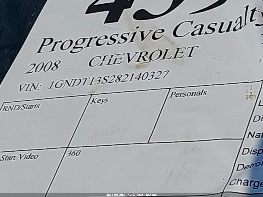 2008 Chevrolet Trailblazer Lt VIN: 1GNDT13S282140327 Lot: 43952953